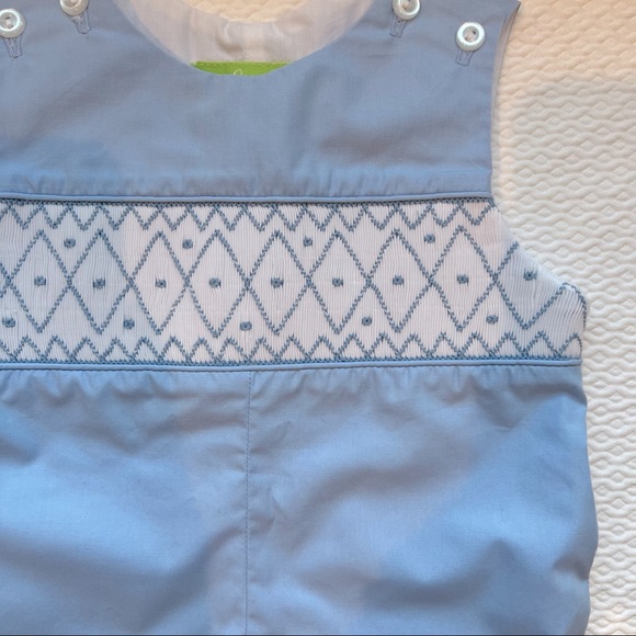 Classic Whimsy Smocked Blue Jon Jon/Romper - Picture 6 of 6